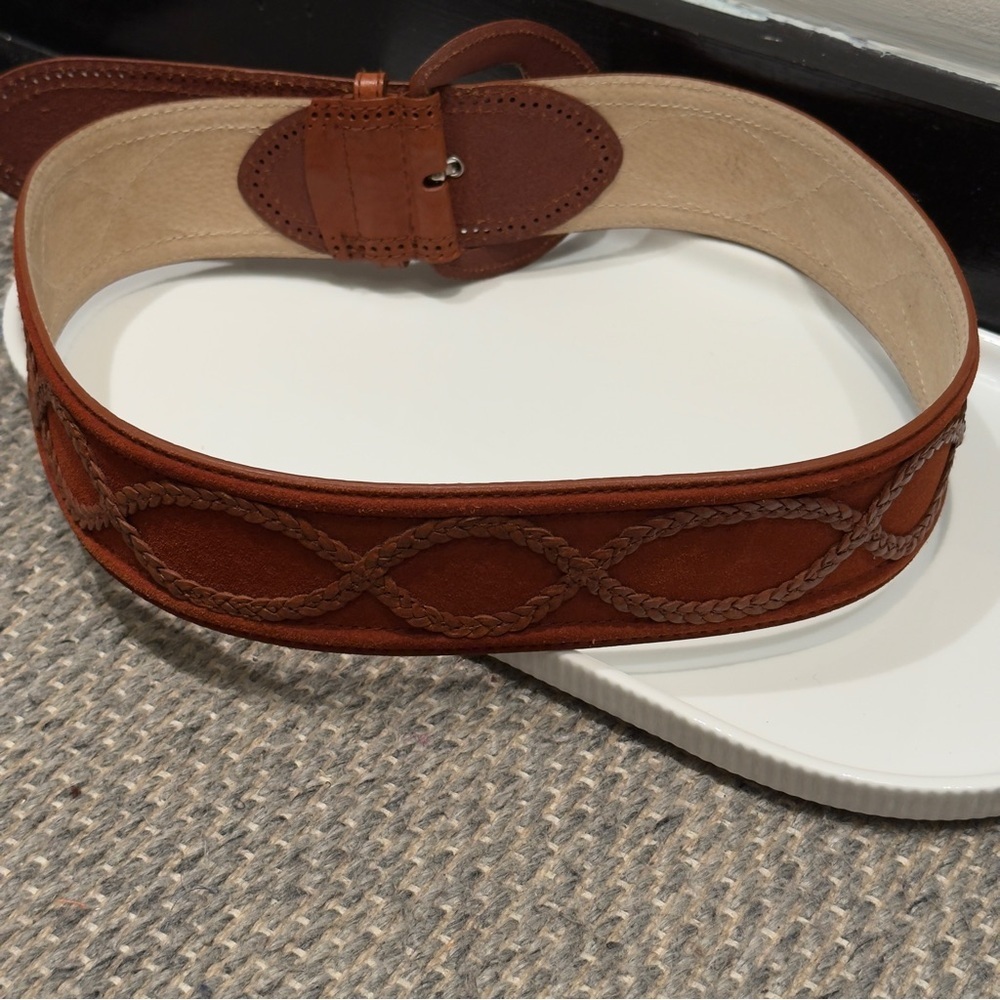 Another Line Inc Western Wide Brown Leather Belt Size L Women’s - Picture 6 of 9